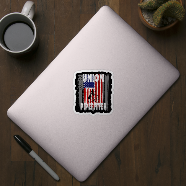 Distressed Union Pipefitter American Flag Gift by JPDesigns